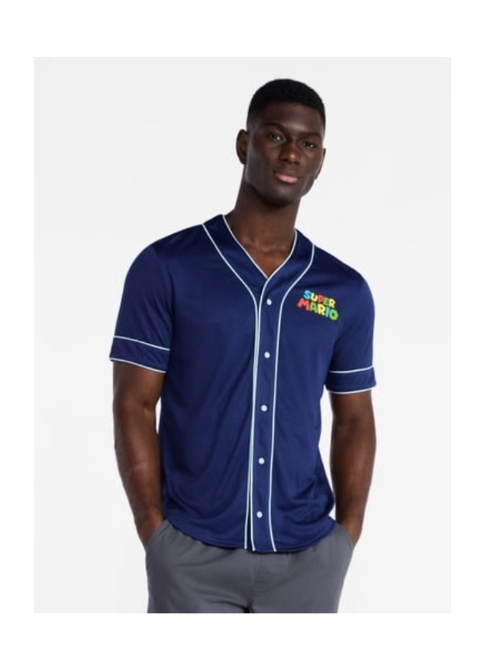 Nintendo Super Mario Navy and White Baseball Jersey
